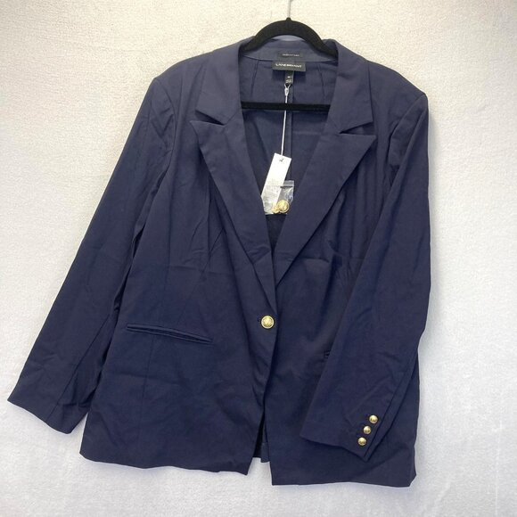 NWT Lane Bryant Stretch Blazer Jacket Womens Plus 26 Navy Blue The Bryant Gold - Picture 1 of 12